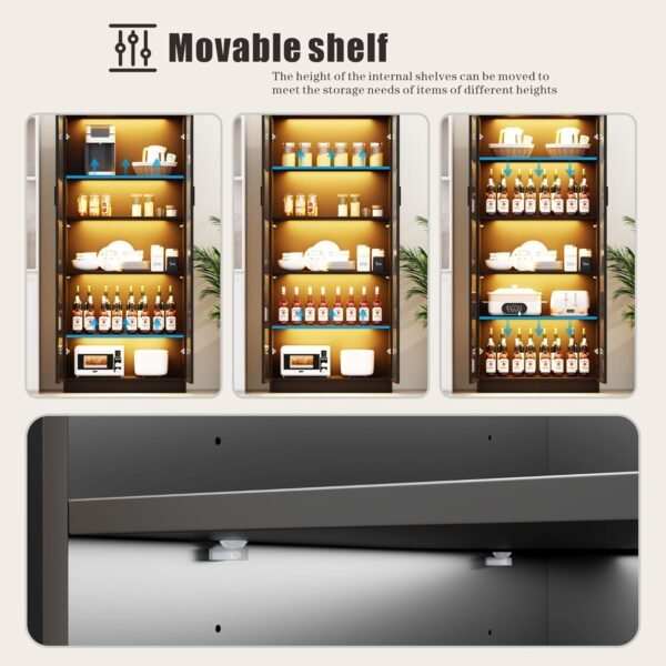 oem/odm display cabinet with doors and adjustable shelves, 65" tall bookcase with led lights/human sensor, 5 tier display case for collectibles bedroom living room office, black - smoked black door wholesale supplier & factory