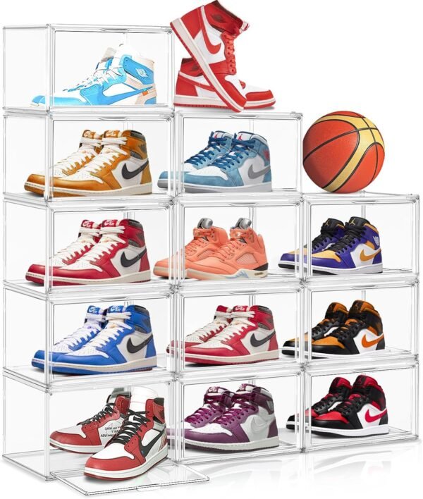 oem/odm 10 pack shoe storage box clear plastic stackable acrylic display case with magnetic door sneaker storage for sneakerheads wholesale supplier & factory
