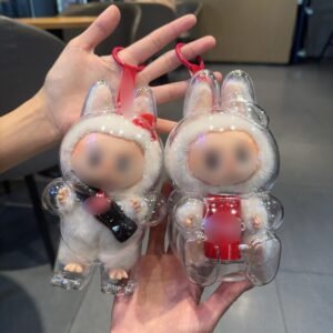 oem/odm 2 pieces clear bag keychains for labubu plush doll,hanging display cases,plastic pvc storage box protective cases wholesale supplier & factory
