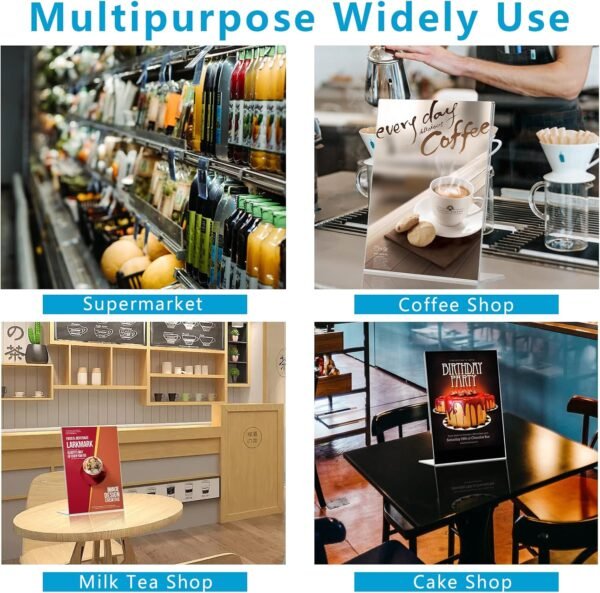 oem/odm pecmuikee slant back acrylic sign holder 8.5 x 11, clear picture photo frames display stand- freestanding tabletop display stand for retail, office, restaurant , flyers and posters (12 pcs) wholesale supplier & factory