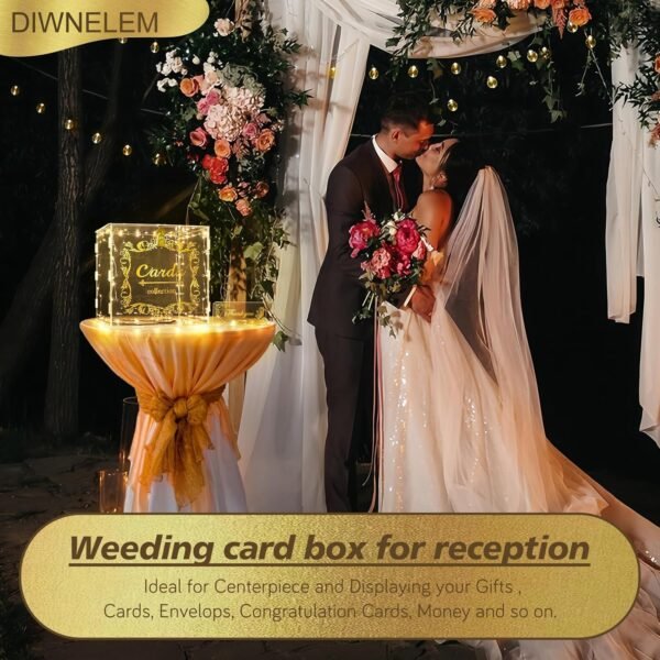 oem/odm diwnelem acrylic wedding card box with lock string light clear large card box for wedding letter box envelope box acrylic gift card box money box for party birthday reception wholesale supplier & factory