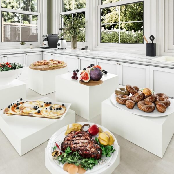 oem/odm buffet risers, food risers for buffet table, display stand shelf for catering dessert collectibles jewelry figures show, white acrylic cube display nesting risers with hollow bottoms wholesale supplier & factory