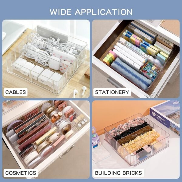 oem/odm yesesion clear plastic cable organizer box with 3.2ft fastening tape and 10 wire ties, large desk accessories storage case with 8 adjustable compartments for drawer, office, art, stationery supplies wholesale supplier & factory