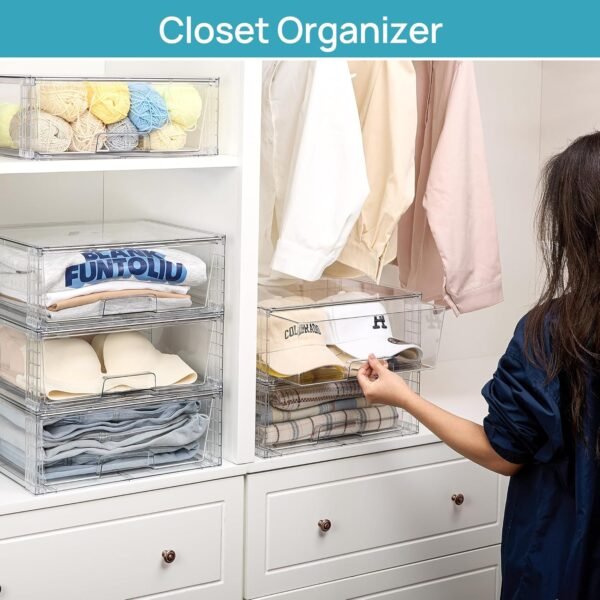 oem/odm vtopmart 2 pack large stackable storage drawers,easily assemble clear acrylic bathroom closet undersink organizers,plastic storage bins for cabinet,kitchen pantry,medicine organization wholesale supplier & factory