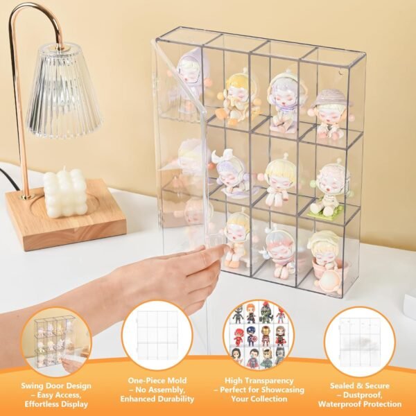 oem/odm 12-compartment acrylic display case for figures, rocks, crystals, mini toys & collectibles - clear display box, wall-mountable & desktop, swing door design, dustproof & waterproof, no assembly wholesale supplier & factory
