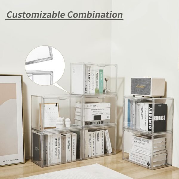 oem/odm cube storage organizer acrylic book case display case box stackable book storage containers with magnetic door clear plastic portable organizer for living room bedroom 1 pack wholesale supplier & factory