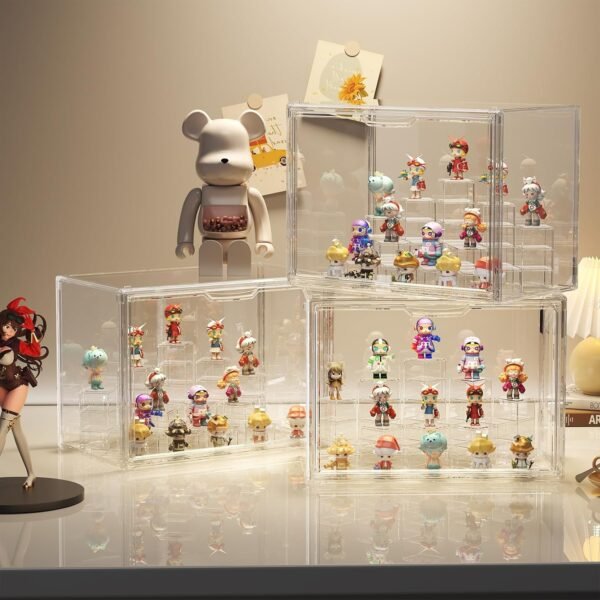 oem/odm joyzan clear display case for pop figures, acrylic storage organizer with magnetic door, dustproof showcase for collectibles with adjustable square modules, large stackable show case 2 pack wholesale supplier & factory