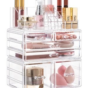 oem/odm hblife acrylic clear dustproof makeup storage organizer drawers large skin care cosmetic display cases for bathroom stackable storage box with 6 drawers for vanity (clear) wholesale supplier & factory