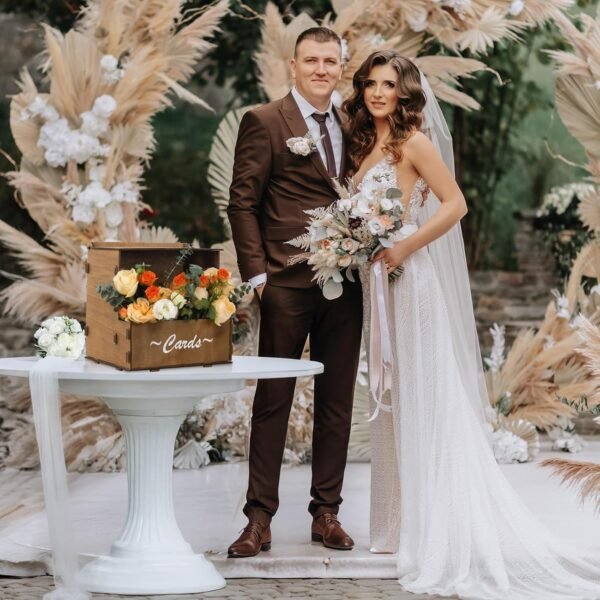 oem/odm ourwarm wooden wedding card box with flower trough, brown gift card box for wedding with acrylic board, wedding card boxes for reception rustic wedding decor for graduation baby showers birthday party wholesale supplier & factory