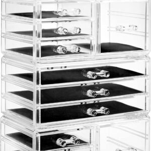 oem/odm casafield acrylic cosmetic makeup organizer & jewelry storage display case - large 16 slot, 2 box & 9 drawer set - clear wholesale supplier & factory