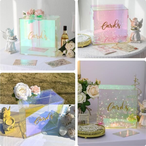 oem/odm ourwarm acrylic wedding card box with string light, colorful gift card box for wedding decorations for reception, money box for party reception anniversary birthday graduation card box wholesale supplier & factory
