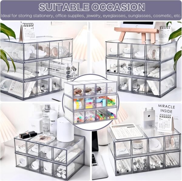 oem/odm desk organizer with 12 drawers, fodiens 3 packs stackable desktop storage box with removable drawer, clear sunglasses organizer display case for stationery marker pens eyeglasses office supply wholesale supplier & factory