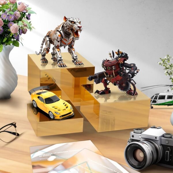 oem/odm 3 pcs acrylic risers for display, gold buffet risers, acrylic cube box nesting display risers, food display lifter, acrylic box rack dessert collection jewelry character party rack wholesale supplier & factory