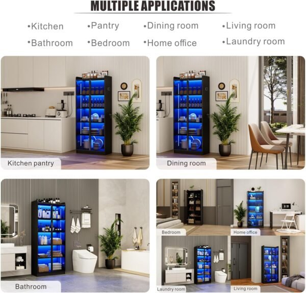 oem/odm display cabinet with doors and adjustable shelves, 65" tall bookcase with led lights/human sensor, 5 tier display case for collectibles bedroom living room office, black - smoked black door wholesale supplier & factory