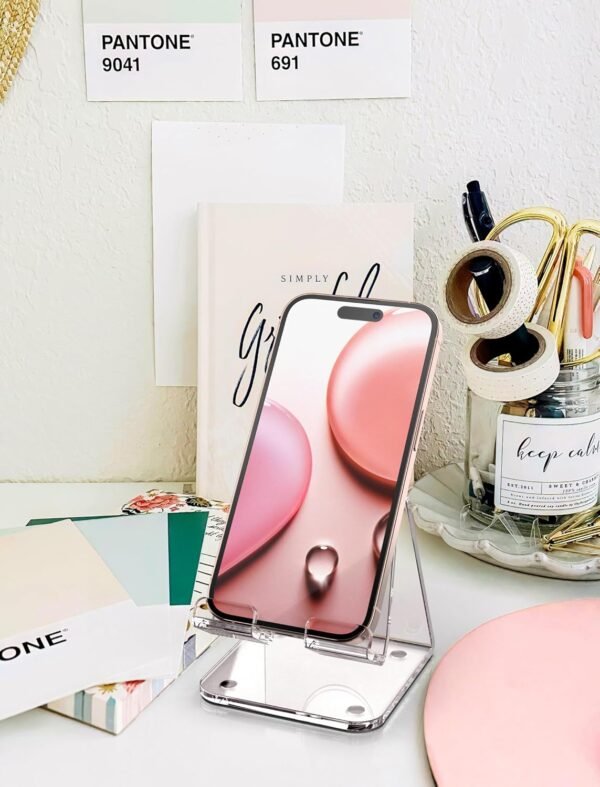 oem/odm topgo acrylic cell phone stand, clear phone holder for office desk, vanity, kitchen, bedside table, compatible with iphone/smartphones/ipad/switch/kindle, office desk accessories wholesale supplier & factory