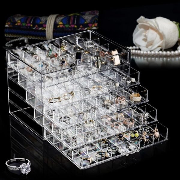 oem/odm yarlung acrylic jewelry storage box earring holder with 5 drawers, 120 grids jewelry organizer tray clear ring display case for beads, nail tips, women girls, birthday gift wholesale supplier & factory