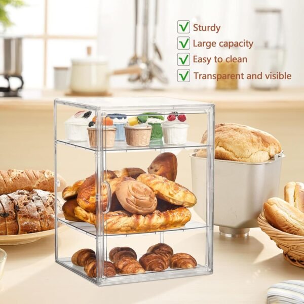 oem/odm pastry display case,bread box for kitchen countertop,4 layers adjustable clear bread storage with magnetic door bakery pastry display15.5x11.4x9.8inch，1 pack wholesale supplier & factory