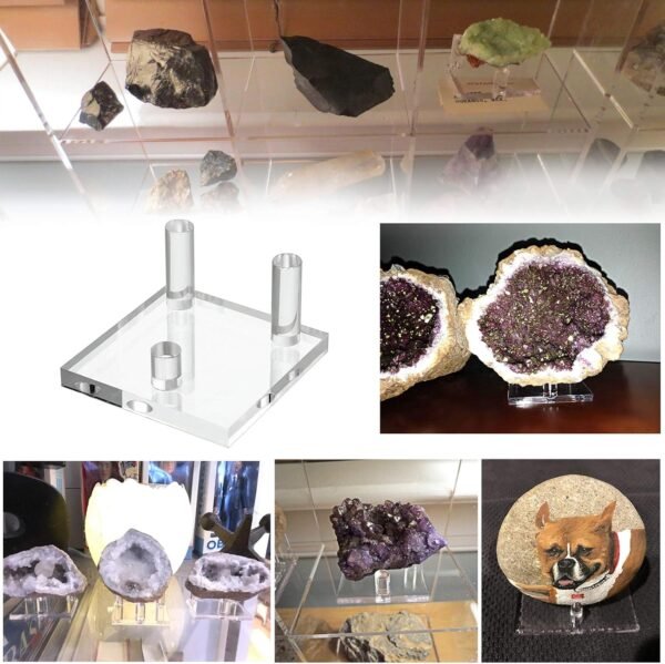 oem/odm hipiwe clear acrylic display stand - three-peg display easel stands for fossil coral geodes rock mineral agate small collectibles, set of 4 wholesale supplier & factory