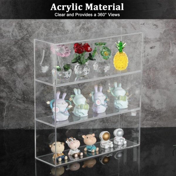 oem/odm juxyes 3 tiers acrylic display case for collectibles, wall mounted or tabletop acrylic display case box with door, clear acrylic boxes for display mini action figures, no assembly required wholesale supplier & factory