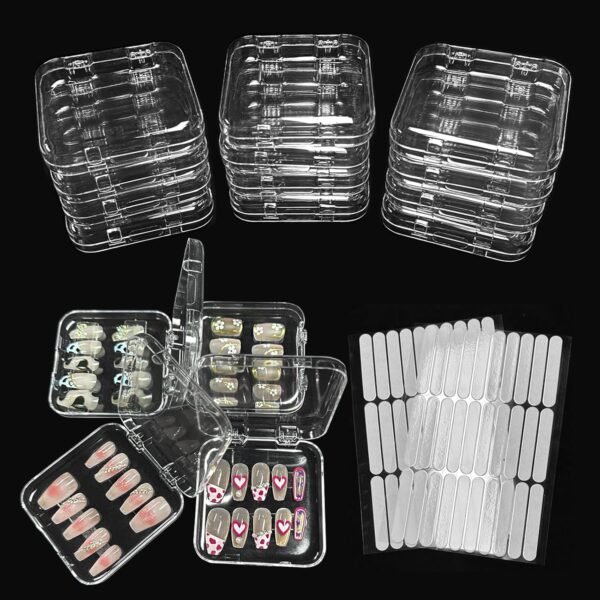 oem/odm 12pcs press on nail storage box with 60 pcs adhesive double sided tape acrylic nail display box artificial false nail box organizer fake nail case transparent nail packaging boxes for nail salon wholesale supplier & factory