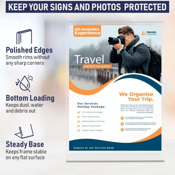 oem/odm slant back acrylic sign holder 8.5 x 11 inches, portrait ad frame and flyer display stand. menu holder and table sign display for home, office, store, or restaurant use. acrylic stands for tabletop (3 pack) wholesale supplier & factory
