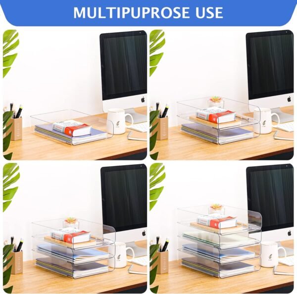 oem/odm set of 4 office organization and storage, clear pet letter tray desk organizer, stackable paper tray organizer for desk accessories, notes, pens, file paper, document wholesale supplier & factory