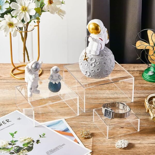 oem/odm jerify 6 pcs acrylic risers display stands, 5.91'' 5.12'' 3.54'', clear square nesting pedestal shelf with hollow bottom for tabletop jewelry display, 3 sized wholesale supplier & factory