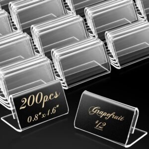 oem/odm 200 pieces mini acrylic sign display holder - clear plastic l shape price name label stands - clear tag holder for counter storage bins, retail shop store display (4 x 2 cm) wholesale supplier & factory