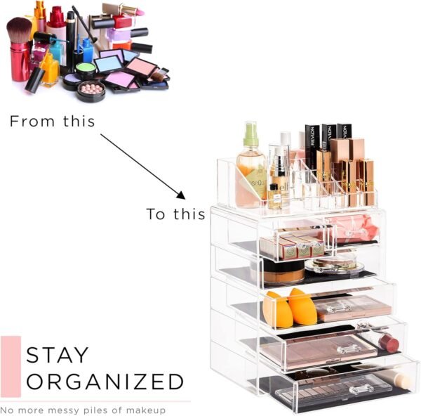 oem/odm sorbus clear cosmetic makeup organizer - make up & jewelry storage, case & display - spacious design - great holder for dresser, bathroom, vanity & countertop (4 large, 2 small drawers) wholesale supplier & factory