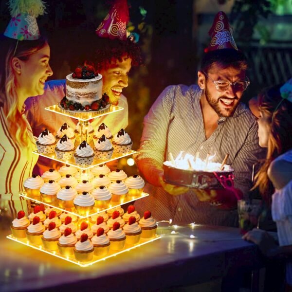 oem/odm yestbuy 4 tier cupcake stand acrylic tower display with led light premium holder dessert tree tower for birthday cady bar décor weddings, parties events (yellow light) wholesale supplier & factory