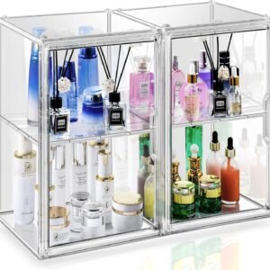 oem/odm 2pack makeup organizer storage, large capactiy acrylic bathroom organizer, clear cosmetics organizer bins with division board for vanity, skincare, countertop storage and display case wholesale supplier & factory