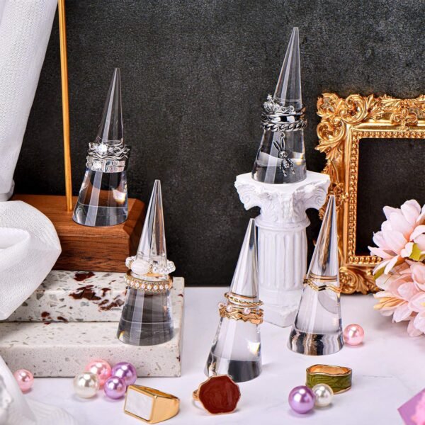 oem/odm jetec clear acrylic crystal ring holder acrylic ring display jewelry holder wedding display cone support single finger rings showcase stand for jewelry wholesale supplier & factory