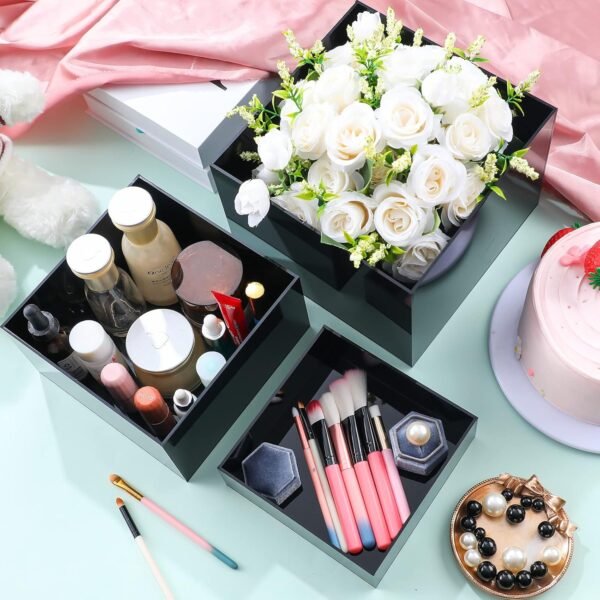 oem/odm 6 pcs acrylic display risers acrylic boxes acrylic display nesting cubes 5 sided with hollow bottoms display stand shelf for cosmetics food collectibles jewelry figures show (black) wholesale supplier & factory