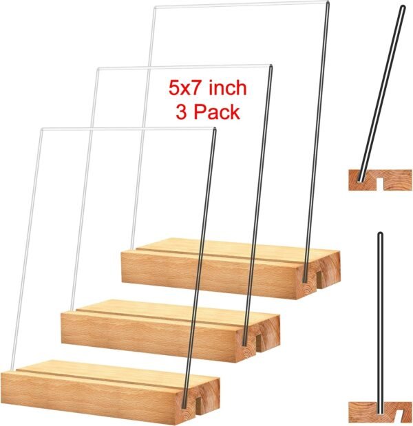 oem/odm newnewshow acrylic sign holder with wood base wood sign holder vertical or slant back display for store office (5x7 l/t) wholesale supplier & factory