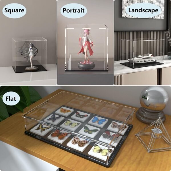 oem/odm acrylic display case for collectibles and toys, versatile clear acrylic display box with black base for action figures and trophy, 8x8x12-inch wholesale supplier & factory