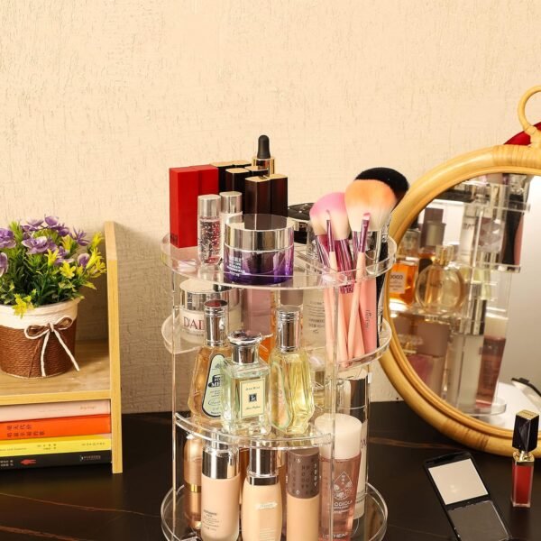 oem/odm cq acrylic 360 degree rotating makeup organizer for bathroom,4 tier adjustable cosmetic storage cases and make up holder display cases,clear wholesale supplier & factory