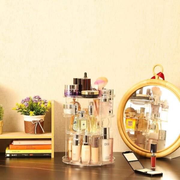 oem/odm cq acrylic 360 degree rotating makeup organizer for bathroom,4 tier adjustable cosmetic storage cases and make up holder display cases,clear wholesale supplier & factory