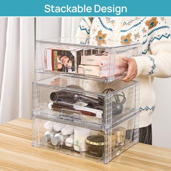 oem/odm vtopmart 2 pack large stackable storage drawers,easily assemble clear acrylic bathroom closet undersink organizers,plastic storage bins for cabinet,kitchen pantry,medicine organization wholesale supplier & factory