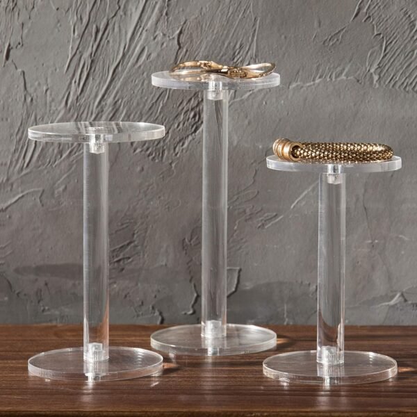 oem/odm mygift acrylic display riser, set of 3 clear round acrylic jewelry/watch display pedestal riser stands wholesale supplier & factory