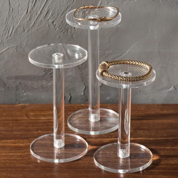 oem/odm mygift acrylic display riser, set of 3 clear round acrylic jewelry/watch display pedestal riser stands wholesale supplier & factory