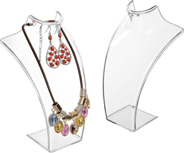 oem/odm mygift 8-inch clear acrylic necklace & earring jewelry 3d bust display stand, set of 2 wholesale supplier & factory