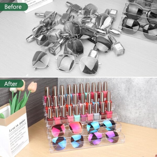 oem/odm sunglass organizer easy snap-on assembly, acrylic sticker display stand for vendors, nail polish holder nail desk essential oil lipstick storage,clear sunglasses perfume organizer (5 layers) wholesale supplier & factory
