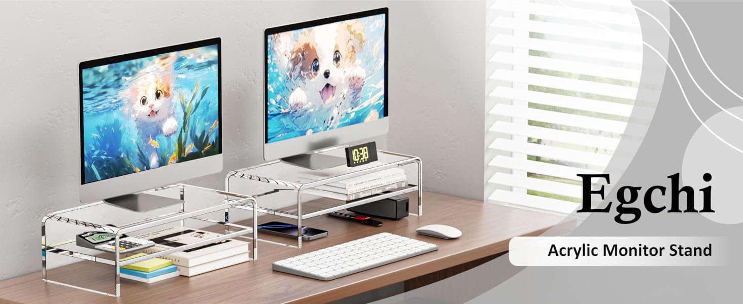 oem odm clear acrylic monitor stand riser 2 tier, 5.12 inches high clear computer desk organizer shelf for multi media pc storage laptop factory & wholesale supplier