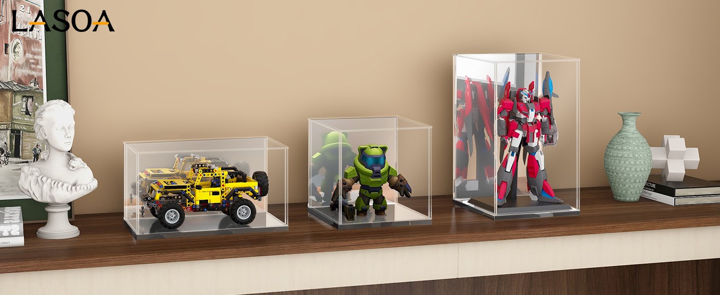 oem odm lasoa acrylic display case for collectibles – clear display box with mirrored back and base, self-assembly small showcase for figurines, models, and memorabilia, 4x4x6inch factory & wholesale supplier