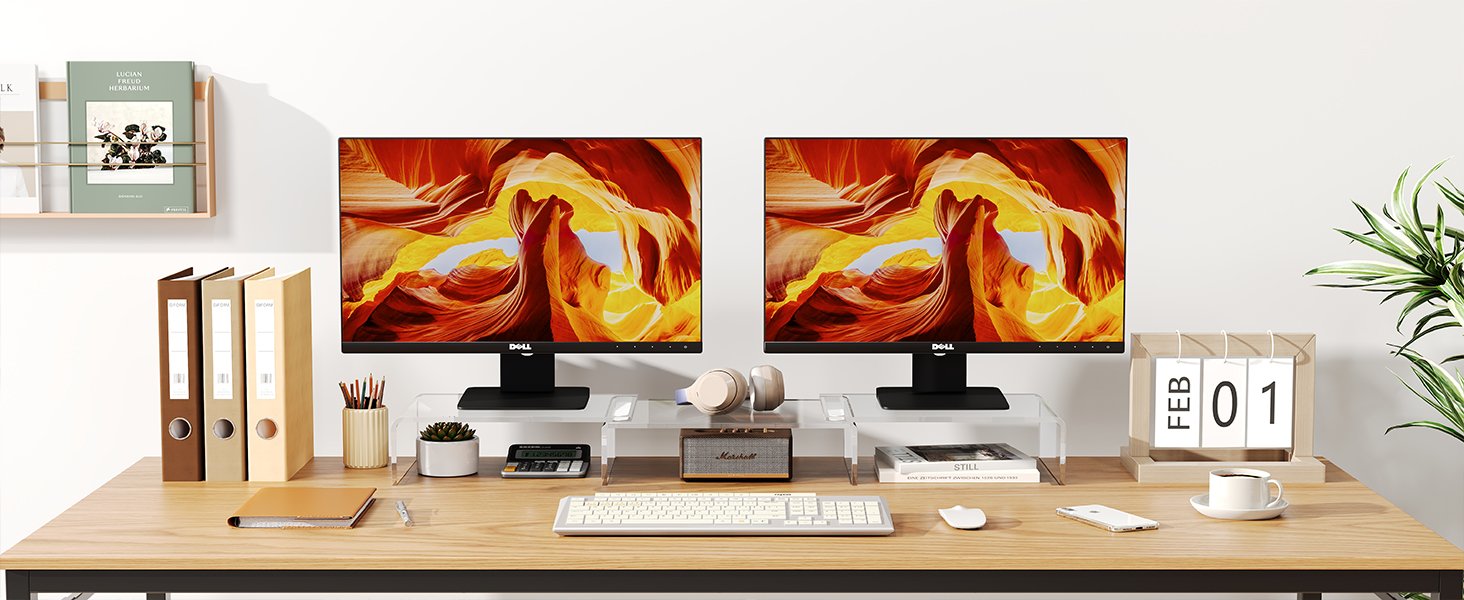 oem odm x-cosrack acrylic monitor stand riser,dual monitor stand with adjustable length and angle,3 shelf with anti-slip mat for laptop, computer, pc, printer,tv screen factory & wholesale supplier