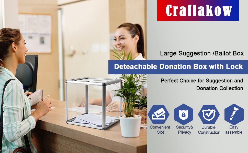 oem odm large donation box with lock, acrylic ballot box with slot 10 x 10 x 10 inch, suggestion box with lock cash storage container for fundraising voting charity contest tip factory & wholesale supplier