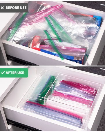 oem odm aquiver acrylic bags storage organizer - baggie bags drawer organizer & plastic food storage bags holder - compatible with gallon, quart, sandwich, snap, freezer, slider bags (clear) factory & wholesale supplier