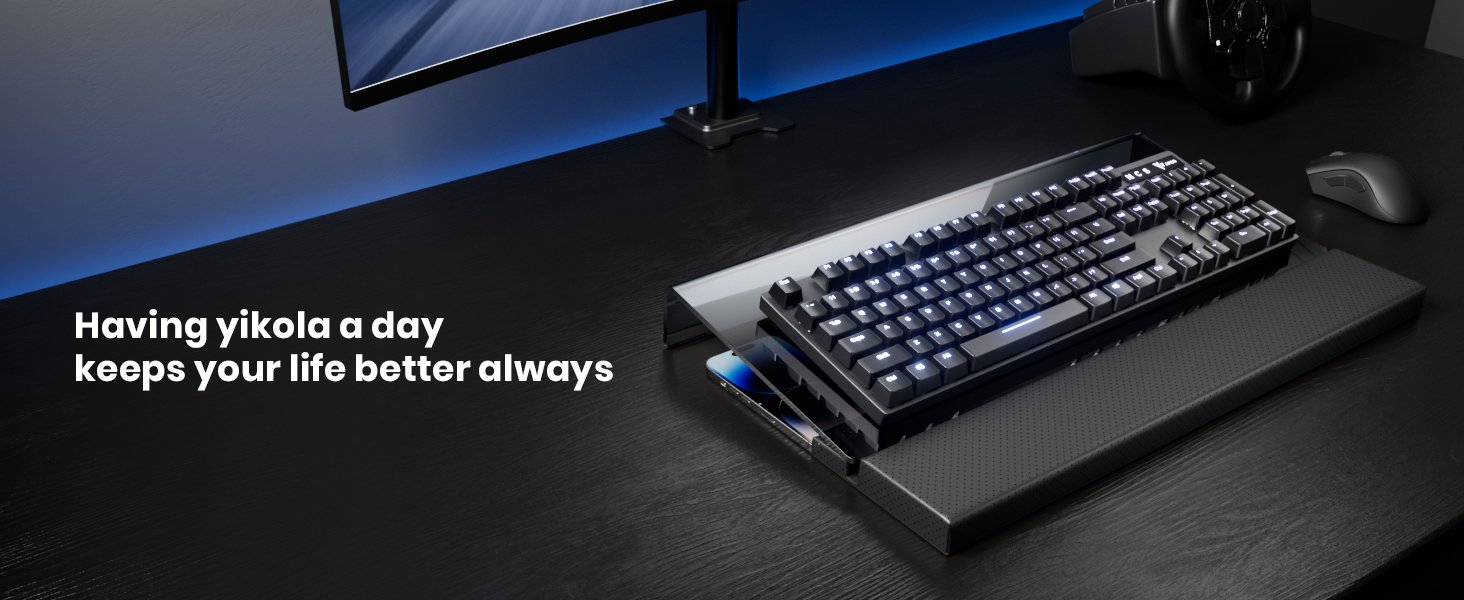 oem odm computer keyboard stand acrylic tilted keyboard holder for easy ergonomic typing&working,yikola 3-level height adjustment keyboard riser with wrist rest for keyboard,keyboard storage for office-black factory & wholesale supplier
