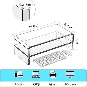 oem odm acrylic monitor stand, 2 tier computer monitor stand riser，16 inch acrylic computer monitor stand riser for imac, pc, desktop, laptop, tv screen with extra storage space home office factory & wholesale supplier