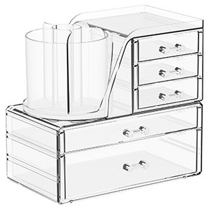 oem odm suoxing 2 pack clear acrylic makeup organizers for vanity,countertop,5 drawer skincare organizer with makeup brush holder,cute small make up storage for bathroom,dorm,dresser beauty products organizer factory & wholesale supplier